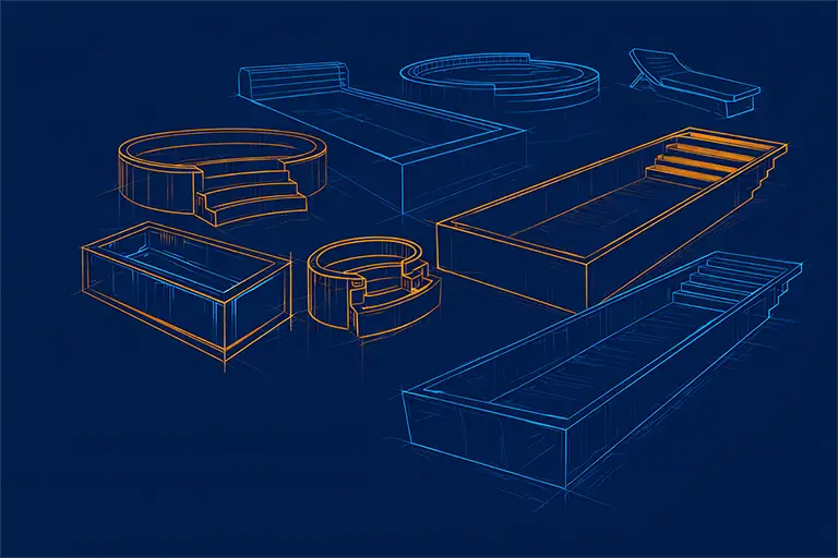 Croquis de modèles de piscines coque